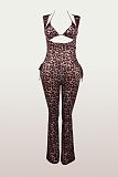 Sexy Leopard Print Swimsuit Bikini Backless Suspender Pants Three-Piece Set XS-26L2104