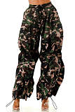 Casual Patchwork Lace Print Loose Fit Cargo Pants With Elastic Cuffs XINH-2011