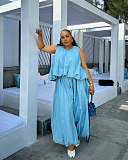 Casual Sleeveless Loose Fit Slim Waist Short Top and Wide Leg Pants Two-Piece Set QZ-7510