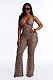 Sexy Leopard Print Swimsuit Bikini Backless Suspender Pants Three-Piece Set XS-26L2104