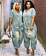 Fashionable and Unique Large Pocket Washed Denim Jumpsuit RS-41015