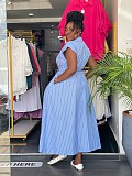 Casual Sleeveless Single-Breasted Striped Tie-Waist Slimming Dress QZ-6569