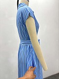 Casual Sleeveless Single-Breasted Striped Tie-Waist Slimming Dress QZ-6569