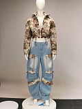 Fashion Floral Patchwork Workwear Multi-Pocket Jeans RS-T022