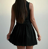 Fashion Summer Sleeveless Suit Vest and Pleated Mini Skirt Two-Piece Set QZ-SH735