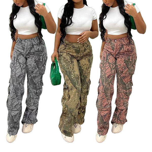 Casual Camouflage Loose Fit Zipper Pocket Pants MJL-8028