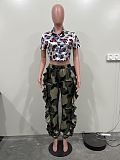Camouflage Printed Ruffled Casual Women Long Pants SHANM-6172