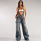 Casual Multi-Pocket Overalls Loose Waist Straight Leg Denim Jumpsuit RS-40503