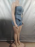 Fashion Metal Button Bandeau Top and High-Waisted Shorts Denim Set RS-50712