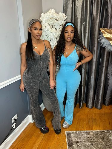 Sexy Hot Selling Strappy Washed V-Neck Tight Denim Jumpsuit RS-T111
