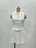 Fashion Summer Sleeveless Suit Vest and Pleated Mini Skirt Two-Piece Set QZ-SH735