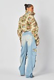 Fashion Floral Patchwork Workwear Multi-Pocket Jeans RS-T022