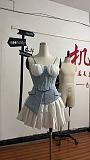 Sexy Camisole Satin Patchwork Denim Mini Skirt Set RS-T139