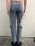 Sexy Ripped Wash Denim Jeans Wholesale SHANM-6199
