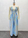 Sexy Striped Halter Neck V-Neck Wide-Leg Jumpsuit QZ-7336