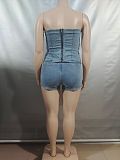 Fashion Metal Button Bandeau Top and High-Waisted Shorts Denim Set RS-50712
