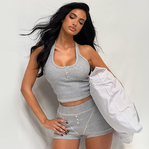Spring/Summer Tank Top Pullover Button-Down Crop Top High Waist Bodycon Shorts Set XYWL-26ST021