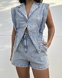 Fashionable Casual Denim Jumpsuit with 3D Triangle Design RS-076