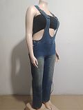 Casual Multi-Pocket Overalls Loose Waist Straight Leg Denim Jumpsuit RS-40503