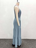 Sexy Solid Color Deep V-Neck High Waist Wide Leg Long Jumpsuit QZ-7202
