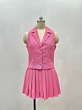 Fashion Summer Sleeveless Suit Vest and Pleated Mini Skirt Two-Piece Set QZ-SH735