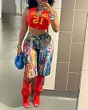 Casual Ink Splatter Oil Painting Straight Leg Shorts XT-8507