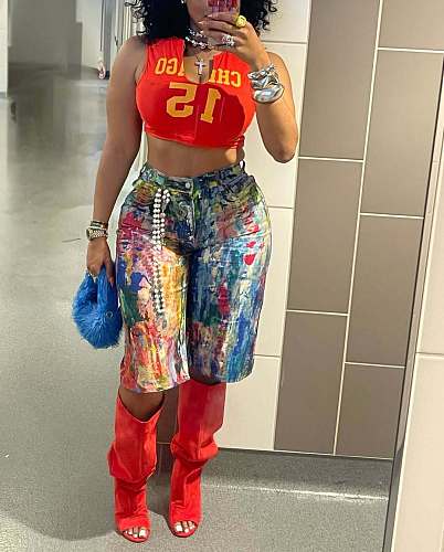 Casual Ink Splatter Oil Painting Straight Leg Shorts XT-8507