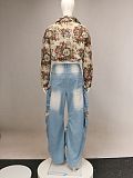 Fashion Floral Patchwork Workwear Multi-Pocket Jeans RS-T022
