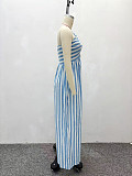 Sexy Striped Halter Neck V-Neck Wide-Leg Jumpsuit QZ-7336