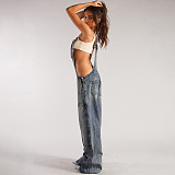 Casual Multi-Pocket Overalls Loose Waist Straight Leg Denim Jumpsuit RS-40503