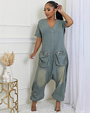 Fashionable and Unique Large Pocket Washed Denim Jumpsuit RS-41015