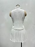 Fashion Summer Sleeveless Suit Vest and Pleated Mini Skirt Two-Piece Set QZ-SH735