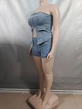Fashion Metal Button Bandeau Top and High-Waisted Shorts Denim Set RS-50712