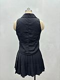 Fashion Summer Sleeveless Suit Vest and Pleated Mini Skirt Two-Piece Set QZ-SH735