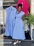 Casual Sleeveless Single-Breasted Striped Tie-Waist Slimming Dress QZ-6569