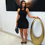 Sexy Sleeveless Round Neck Pleated Mini Dress CYA-901755