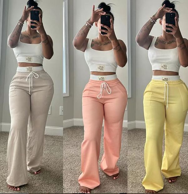 Casual Vest Top With Color Blocking and Double Waistband Layered Pants Two-Piece Set GB-6614