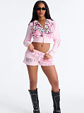 Fashion Printed Long-Sleeve Hoodie and Shorts Set GB-5010