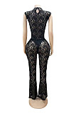 Sexy Sheer Lace-Trimmed Jumpsuit With Flared Pants Set FC-1402