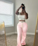 Casual Vest Top With Color Blocking and Double Waistband Layered Pants Two-Piece Set GB-6614