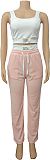 Casual Vest Top With Color Blocking and Double Waistband Layered Pants Two-Piece Set GB-6614