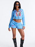 Fashion Printed Long-Sleeve Hoodie and Shorts Set GB-5010