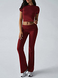 Casual Solid-Color Slim-Fit Short-Sleeve Shirt & Long Pants Set LDG-9008
