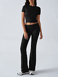 Casual Solid-Color Slim-Fit Short-Sleeve Shirt & Long Pants Set LDG-9008