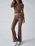 Casual Solid-Color Slim-Fit Short-Sleeve Shirt & Long Pants Set LDG-9008