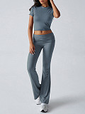 Casual Solid-Color Slim-Fit Short-Sleeve Shirt & Long Pants Set LDG-9008