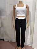 Casual Vest Top With Color Blocking and Double Waistband Layered Pants Two-Piece Set GB-6614