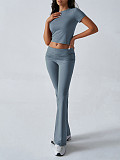 Casual Solid-Color Slim-Fit Short-Sleeve Shirt & Long Pants Set LDG-9008