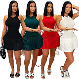 Sexy Sleeveless Round Neck Pleated Mini Dress CYA-901755