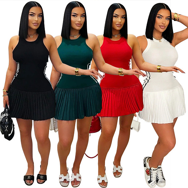 Sexy Sleeveless Round Neck Pleated Mini Dress CYA-901755